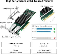 Load image into Gallery viewer, 10Gb PCI-E NIC Network Card for Intel X710-DA2,100MbE/1GbE/10GbE Dual SFP+ Ports, with Intel X710-BM2 Chip,10GbE PCI Express 3.0 X8 Ethernet Adapter Support Windows/Linux/VMware
