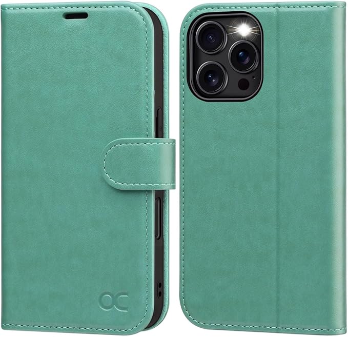 OCASE Compatible with iPhone 16 Pro Wallet Case, PU Leather Flip Folio Case with Card Holders RFID Blocking Kickstand [Shockproof TPU Inner Shell] Phone Cover 6.3 Inch 2024, Green