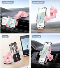 Load image into Gallery viewer, VICSEED Phone Holders for Your Car [Super Suction Power &amp; No-Wobbling] Universal Cell Phone Mount Dashboard Windshield Vent Long Arm Hands Free Cradle Fit for iPhone, Android - Hot Pink
