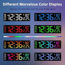 Load image into Gallery viewer, Soobest 14.2" Large Remote Digital Wall Clock with Timer for Living Room Home Gym, Plug in Big LED Electric Color Changing Clock with Date Day of Week Temperature Display for Elderly Seniors, Auto DST
