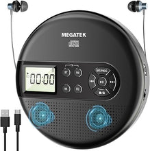 Load image into Gallery viewer, MEGATEK Portable CD Player with Dual Stereo Speakers and 60 Seconds Anti Skip, Personal Walkman CD Player for Car with Headphones, USB Port, Bluetooth and FM Transmitter, 2000mAh Rechargeable Battery
