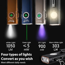 Load image into Gallery viewer, TrustFire Mini X3 Rechargeable EDC Flashlight with White Light, Flood Light, UV and Green Beam, 1050 Lumens Portable Flat Flashlights, Fourfold Light Sources Pocket Lights for Emergency (Gold)
