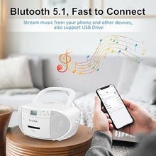 Load image into Gallery viewer, Gelielim CD and Cassette Player Combo, Portable Boombox AM/FM Radio, Tape Recording, 5.1V Bluetooth Speaker, USB Playback with Earphone Jack, Remote Control, AC/Battery Powered, for Home,Senior,Child
