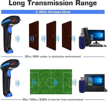 Load image into Gallery viewer, WoneNice Barcode Scanner Wireless 2-in-1 (2.4Ghz Wireless+USB 2.0 Wired) Handheld Bar Code Scanner Reader (Blue)
