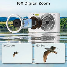 Load image into Gallery viewer, Digital Camera FHD 4K 44MP with 64GB SD Card 16X Digital Zoom 2024 Compact Point and Shoot Digital Cameras 1080P Cheap Simple Small Digital Camera for Teens Boys Girls (Purewhite)
