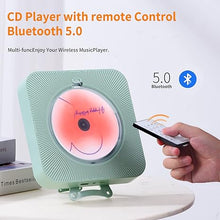 Load image into Gallery viewer, Cute Green CD Player with Bluetooth 5.0; Rechargeable Music Player for Home Decor; Portable Lovely Music Player; Remote Control; Support AUX in Cable&amp;USB
