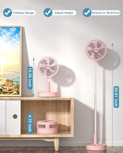 Load image into Gallery viewer, AICase Stand Fan,Folding Portable Telescopic Floor/USB Desk Fan with 7200mAh Rechargeable Battery,4 Speeds Super Quiet Adjustable Height and Head Great for Office Home Outdoor Camping-pink
