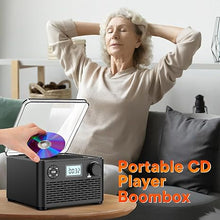 Load image into Gallery viewer, Portable CD Player with Speakers Dual,Rechargeable CD Player Bluetooth,Boombox CD Player with FM Radio,Plays CD/MP3 Disc/USB/TF,Headphone Jack,Charger Included.
