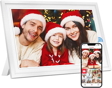 Frameo 10.1 Inch Smart WiFi Digital Photo Frame, 16GB Memory, Auto-Rotate, 1280x800 HD IPS Touchscreen Digital Picture Frame, Wall Mountable, Instantly Share Pictures Videos, for Family, Friends-White