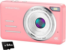 Load image into Gallery viewer, Digital Camera 4K Kids Camera Digital with 48MP High Resolution,16X Zoom Large 2.4&#39;&#39; Screen This Camera Comes with 64GB Micro SD Card,Big Battery for Kids Boys and Girls (Pink)
