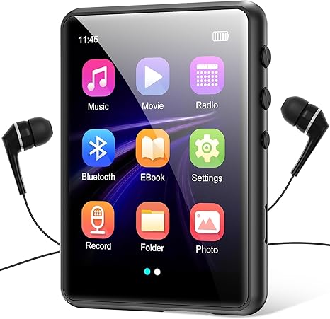 MP3 Player with Bluetooth 5.3, Portable HiFi Lossless Sound Music Player with Speaker, Built-in 64GB Memory, FM Radio, Voice Recorder, E-Book, 2.4 in Full Touchscreen, Supports up to 128GB TF Card