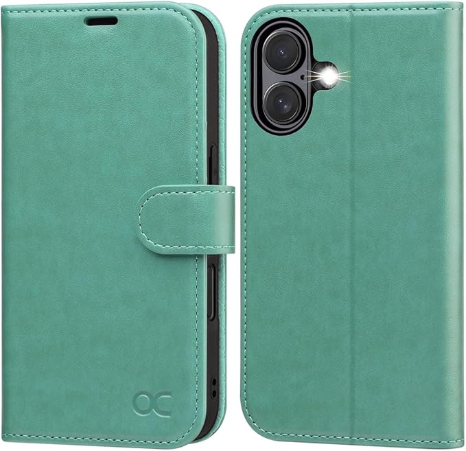 OCASE Compatible with iPhone 16 Wallet Case, PU Leather Flip Folio Case with Card Holders RFID Blocking Kickstand [Shockproof TPU Inner Shell] Phone Cover 6.1 Inch 2024, Green