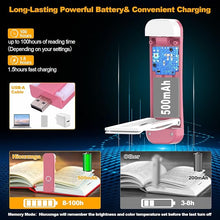 Load image into Gallery viewer, Book Reading Light,Silent Touch Book Lamp for Reading in Bed,Rechargeable Clip on Booklight with 3 Amber Colors &amp; 7 LEDs Precise Dimming for Eye Caring Night Reading,Book Lovers,Kids,Pink
