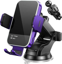 Load image into Gallery viewer, Wireless Car Charger,?7 Colored RGB Backlit?15W Auto Clamping Car Charger Phone Mount Holder for iPhone 16 15 14 13 12 Mini Pro Max 11, Samsung Galaxy S24 Ultra S23 S22 S21+ S10+ Note 20, etc - Purple
