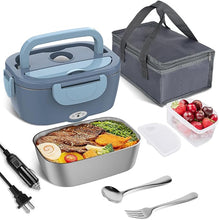 Load image into Gallery viewer, Vabaso Electric Lunch Box Food Heater, Electric Heating Lunch Boxes Lunch for Adults/Men/Truck/Car/Work, 80W 1.5L Removable 304 Stainless Steel Container, 110V/12V/24V, with Fork &amp; Spoon
