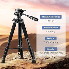 Load image into Gallery viewer, Sensyne 74&quot; Camera Tripod, Heavy Duty Tripod for Camera with Wireless Remote and Travel Bag, Compatible with DSLR Camera, Cellphone, Projector, Webcam, Ring Light, Spotting Scopes
