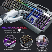 Load image into Gallery viewer, Wireless Gaming Keyboard and Mouse,RGB Backlit Rechargeable Keyboard Mouse with 5000mAh Battery Metal Panel,Removable Hand Rest Mechanical Feel Keyboard and 7 Color Gaming Mute Mouse for PC Gamer
