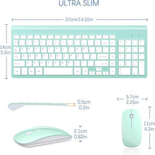 Load image into Gallery viewer, Wireless Keyboard and Mouse Ultra Slim Combo, TopMate 2.4G Silent Compact USB 2400DPI Mouse and Scissor Switch Keyboard Set with Cover, 2 AA and 2 AAA Batteries, for PC/Laptop/Windows/Mac - Mint Green
