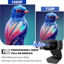 Load image into Gallery viewer, 1080P Webcam with Microphone, Full HD Web Camera with Auto Light Correction, Noise-Cancelling Mics, USB Computer Web Camera for Video Calling/Conferencing/Zoom/Online Classes
