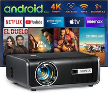 Load image into Gallery viewer, [Built-in Apps &amp; Auto Focus/Keystone] Smart Projector with WiFi and Bluetooth, VOPLLS 600ANSI Native 1080P Outdoor Projector, 50% Zoom Home Theater Movie Projector for Bedroom/iOS/Android/PPT
