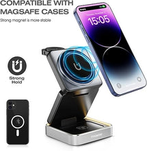 Load image into Gallery viewer, Wireless Charger 3 in 1, Foldable Charging Station Compatible with Apple Magsafe Device, Portable Travel Magnetic Charger Stand with Light for iPhone16 15 14 13 12 Series Watch &amp; Airpods
