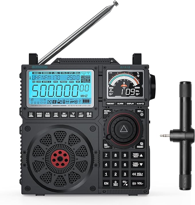 Raddy RF919 SSB Shortwave Radio with NOAA Weather Band, Full Band FM AM SW VHF UHF AIR CB WB and SSB Receiver, with Antenna Tuner, 3 External Antenna Ports, 5000mAh Rechargeable Battery (Black)