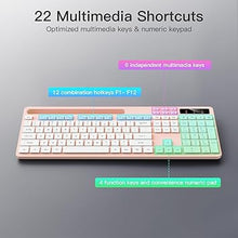 Load image into Gallery viewer, Wireless Keyboard and Mouse Combo, Soueto 2.4G Full-Sized Computer Keyboard with Phone Tablet Holder, 22 Multimedia Shortcuts, Numeric Keypad, 6 Button Silent Mouse for Windows, Mac (Pink)
