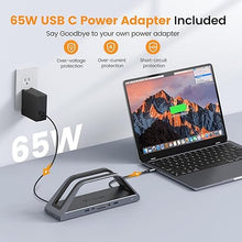 Load image into Gallery viewer, TobenONE 14-in-1 MacBook Pro/Air Docking Station Dual 4K Monitor, Vertical Laptop Docking Station Stand for Mac M1/M2/M3/M4 Pro/Max, USB C Dock with 65W Power Adapter, 2 HDMI, VGA, 5Gbps USB, RJ45
