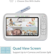 Load image into Gallery viewer, Low EMF 5&quot; HD Baby Monitor with 2 Cameras, No WiFi, Auto Noise Reduce, PTZ Camera, Split Screen, Long Range, Lullaby, 2-Way Audio by Moonybaby
