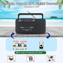 Load image into Gallery viewer, Cassette Tape Player Boombox, Audio Cassette to Digital Converter via USB, AM FM Radio Recorder, Record to Cassettes/U Disk, 6W Speaker and Earphone Jack, AC or Battery Powered,16GB USB
