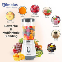 Load image into Gallery viewer, SIMPLUS Personal Blender for Kitchen, 20 Oz BPA-Free Travel Portable Blender Cup for Shakes and Smoothies, Protein Drinks, Baby Food, 300 Watts Blender &amp; Food Processor, Stainless Steel Cutter, White
