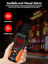 Load image into Gallery viewer, Decibel Meter Portable Sound Level Meter dB Meter decibel sound Meter Measuring 30~130 dB, Audible and Visual Alarms, MAX/MIN Noise Measurement
