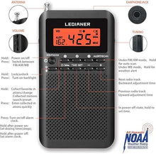 Load image into Gallery viewer, Pocket Weather Radio NOAA/AM/FM Powered by 2 AA Emergency Portable Transistor with LCD Display Digital Alarm Clock Sleep Timer, Best Reception Longest Lasting,Built in Speaker,Battery Operated
