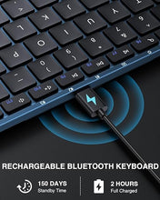 Load image into Gallery viewer, ProtoArc Foldable Bluetooth Keyboard, XK01 Folding Wireless Portable Keyboard with Number Pad, Full-Size Travel Keyboard for Windows iOS Android Tablet Smartphone Laptop PC - Dark Blue
