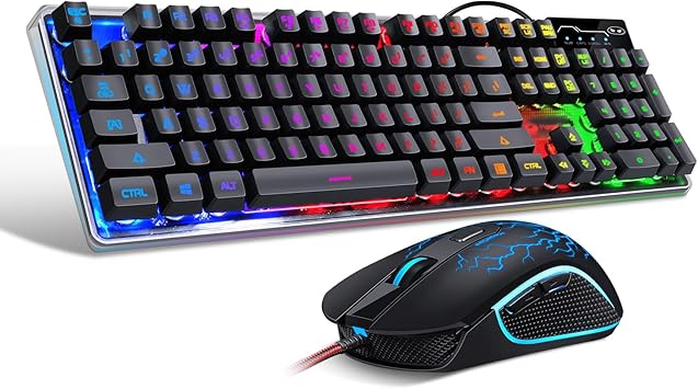 Gaming Keyboard and Mouse Combo, K1 RGB LED Backlit Keyboard with 104 Key Computer PC Gaming Keyboard for PC/Laptop (Black)