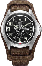 Load image into Gallery viewer, Citizen Eco-Drive Men's Star Wars Mandalorian Watch, Brown Nylon and Leather Watch, Stainless Steel, 3-Hand Date, Luminous, 44mm (Model: AW1411-05W)
