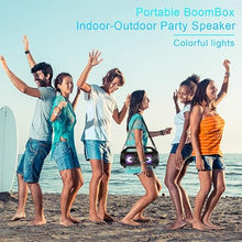 Load image into Gallery viewer, Bluetooth Speaker, 30W Portable Bluetooth Boombox with Subwoofer, FM Radio, RGB Colorful Lights, EQ, Stereo Sound, Booming Bass, 10H Playtime Wireless Party Speaker for Home, Outdoor, Travel, Camping
