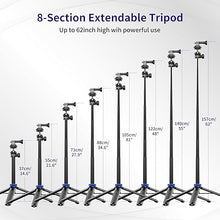 Load image into Gallery viewer, Selfie Stick Tripod for Gopro Camera, 62" Extendable Tripod Stand with 360° Ball Head 1/4" Screw, Portable Lightweight Camera Tripod for GoPro Max Hero 11 10 9 8 7 6 5 DJI OSMO Action Camera
