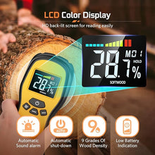 Load image into Gallery viewer, Pinless Moisture Meter - Povlen Wood Moisture Meter Digital Moisture Detector for Lumber Drywall Firewood Masonry Woodworking Plaster Floor Concrete Building with LCD Display Sound Alarm
