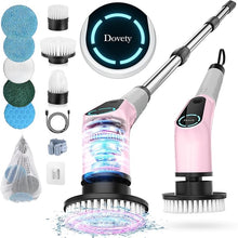Load image into Gallery viewer, Electric Spin Scrubber, Cordless Cleaning Brush, Shower Scrubber with 8 Replaceable Brush Head, Power Cleaning Brush with Extension Handle, 2 Adjustable Speed, for Bathtub Tile Floor (Pink)
