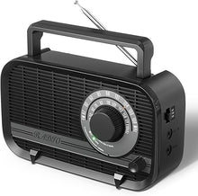 Load image into Gallery viewer, AM FM Radio Plug in Wall or Battery Operated Radio with Best Reception,Portable Radio with Bluetooth,Transistor Radio with Headphone Jack,Large Dial Easy to Use for Seniors Elderly Black
