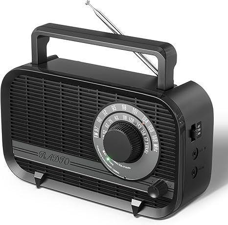 AM FM Radio Plug in Wall or Battery Operated Radio with Best Reception,Portable Radio with Bluetooth,Transistor Radio with Headphone Jack,Large Dial Easy to Use for Seniors Elderly Black