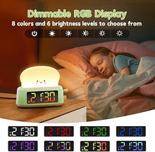 Load image into Gallery viewer, Alarm Clock for Kids, Toast Night Light Alarm Clock Battery Operated, 5 Alarm Tones, Nap Timer, Dual Alarm, Dimmer, Bedside Clock with Toast Lamp, Gifts for Kids Teens Boys Girls Toddler Room Decor
