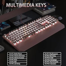 Load image into Gallery viewer, Camiysn Typewriter Style Mechanical Gaming Keyboard, Pink Retro Punk Gaming Keyboard with White Backlit, 104 Keys Blue Switch Wired Cute Keyboard, Round Keycaps for Windows/Mac/PC
