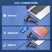 Load image into Gallery viewer, Eyoyo 2D Bluetooth Barcode Scanner Wireless, 2500mAh Handheld Cordless USB Wired QR Bar Code Reader for Library, Warehouse Inventory Compatible with iPad, Android Phone, iPhone, Laptop
