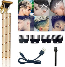 Load image into Gallery viewer, Pro T Clippers Trimmer, Electric Pro Li Trimmer T Blade Trimmer Cordless Rechargeable, Professional Baldheaded USB Rechargeable Trimmer Hair Clipper for Men(Gold)
