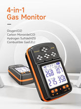 Load image into Gallery viewer, Gas Detector 4 Gas Monitor for H2S, O2, CO and EX Portable Visual Gas Monitor with Sound Light Vibration LCD Display, Rechargeable Multi Gas Detector Meter
