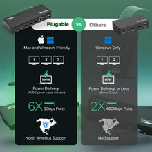 Load image into Gallery viewer, Plugable USB C Triple Display Docking Station | 100W PD, 3x HDMI (1x 4K 30Hz, 2x 1080p 60Hz), 6x USB 5Gbps Ports | Windows, macOS, ChromeOS Compatible - Enhance Productivity with Multi-Monitor Support

