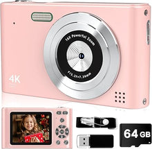 Load image into Gallery viewer, Digital Camera,FHD 1080P Camera with 64GB Card,44MP Digital Point and Shoot Kids Camera with Anti Shake 16X Zoom?Portable Small Camera Gift for Kid Girl Boy Teen (Pink)
