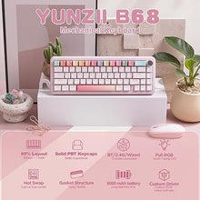 Load image into Gallery viewer, YUNZII B68 Wireless Mechanical Keyboard,Tri-Mode BT5.0/2.4GHz/USB-C Hot Swappable Gasket Creamy Keyboard, RGB Backlit NKRO, Cute Keyboard for Win/Mac (Pink, Milk V2 Switch)
